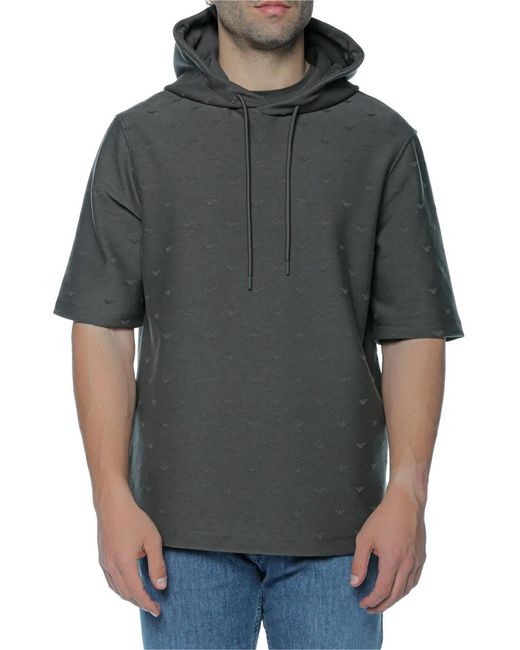 Emporio Armani Gray Eagle-Pattern Short-Sleeve Hoodie for men