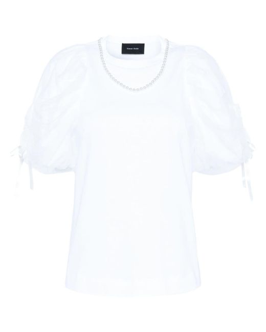 Simone Rocha White Puffärmel-T-Shirt mit Perlenkette