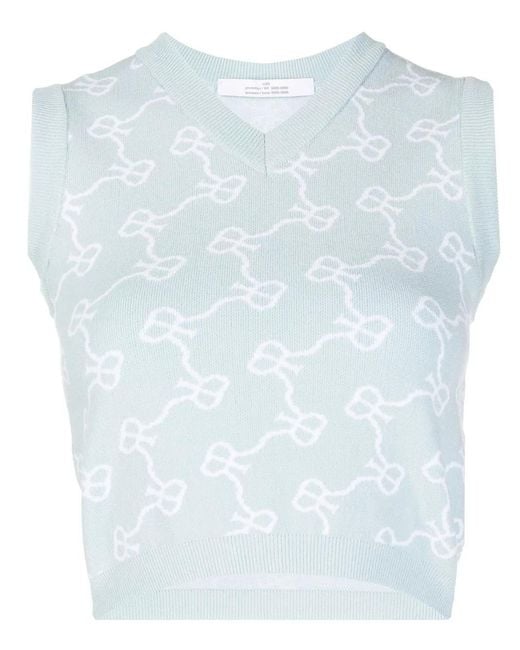 ROKH Blue Monogram-Pattern Cropped Vest