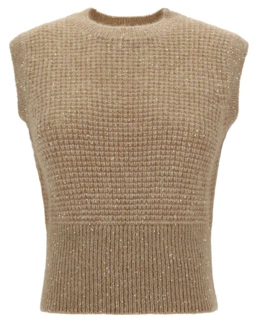 Fabiana Filippi Natural Sequinned Waffle-Knit Gilet