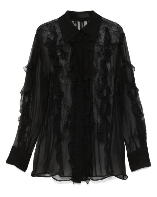 Valentino Garavani Black Floral-Embroidered Blouse