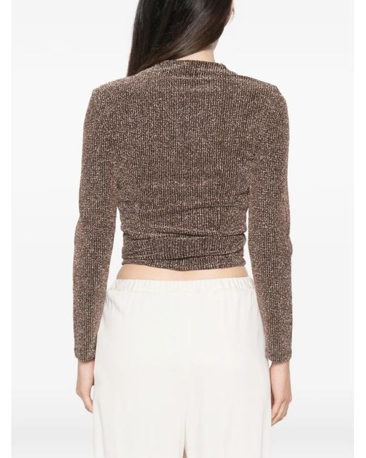 Siyu Brown Check-Pattern Wrap-Fastening Top