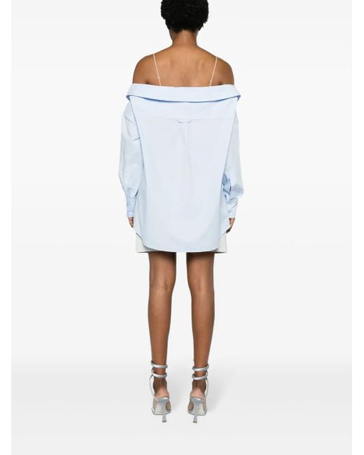 GIUSEPPE DI MORABITO Blue Rhinestoned V-Nek Poplin Shirt