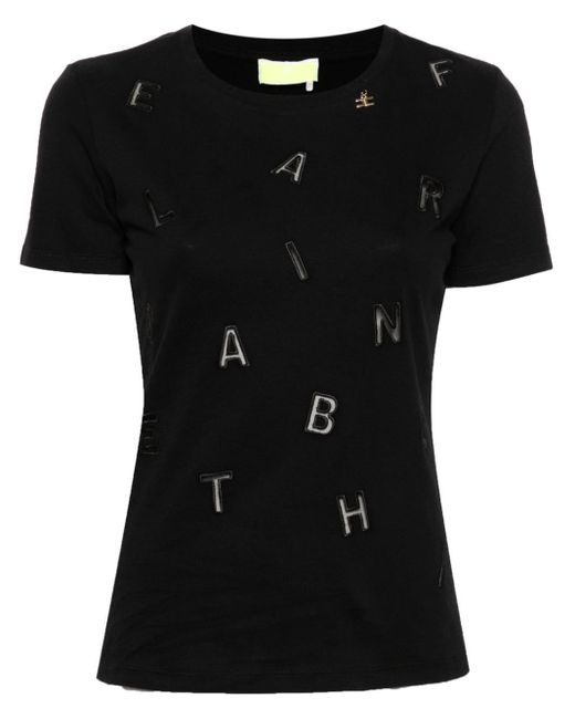 Elisabetta Franchi Black Lettering-embroidery T-shirt