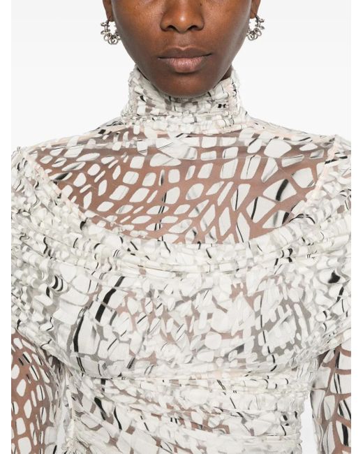 Mugler White Abstract-Print Ruched Top