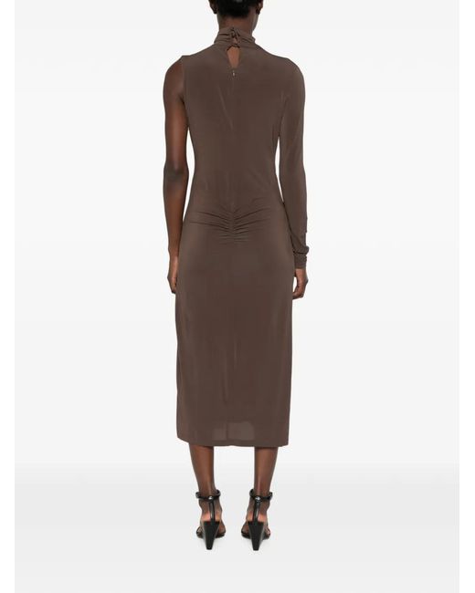 Pinko Brown Cadillac Cut-Out Asymmetric Midi Dress