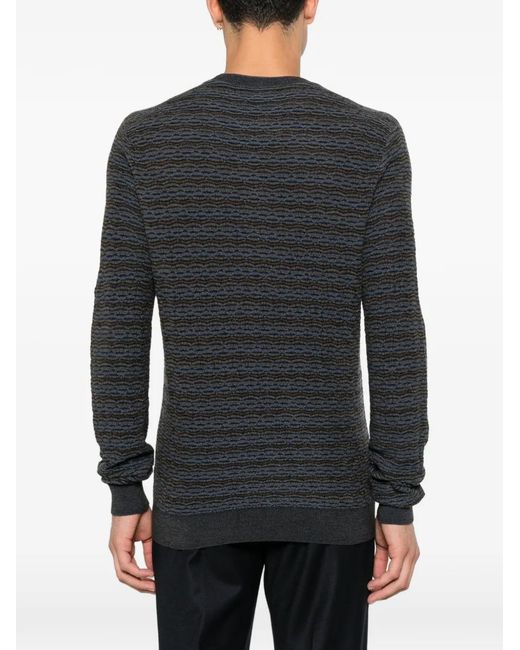 Emporio Armani Blue Textured-Knit Crew-Neck Sweater for men