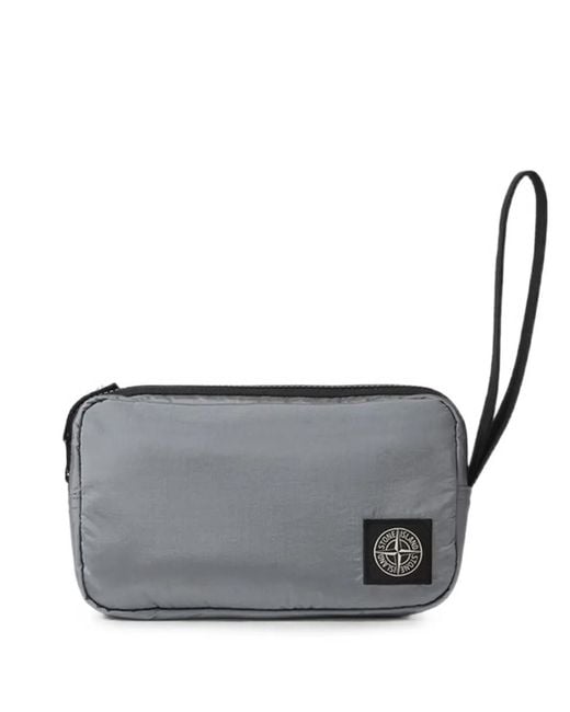 Stone Island Gray Logo-Patch Wristlet Clutch Bag for men