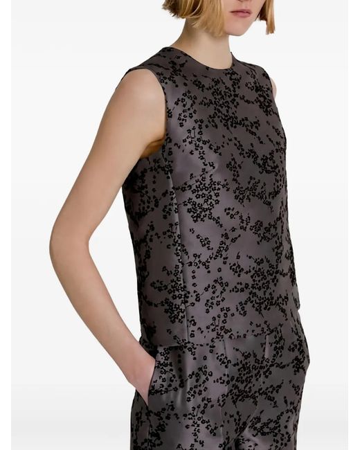 Alberta Ferretti Black Floral-Print Sleeveless Blouse