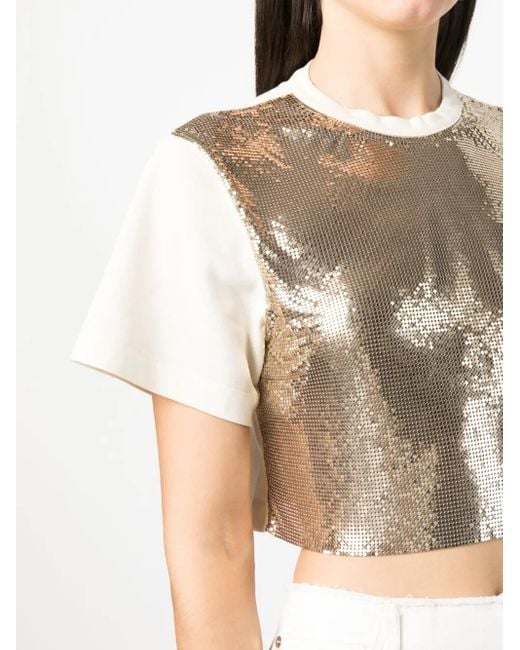 Rabanne Gray Chainmail-Panel Cropped T-Shirt