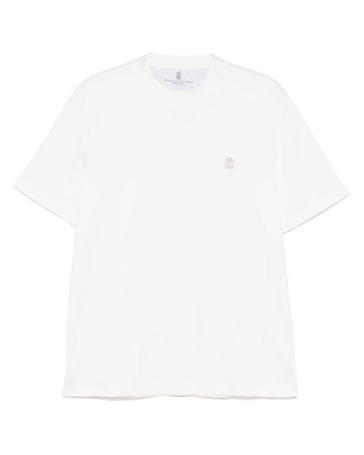 T-shirt bianca con ricamo di Brunello Cucinelli in White da Uomo