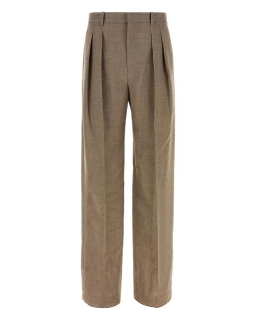 Saint Laurent Natural Pleated Wool Trousers for men