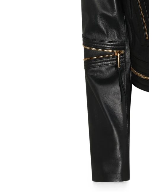 Elisabetta Franchi Black Zip-Detail Leather Jacket