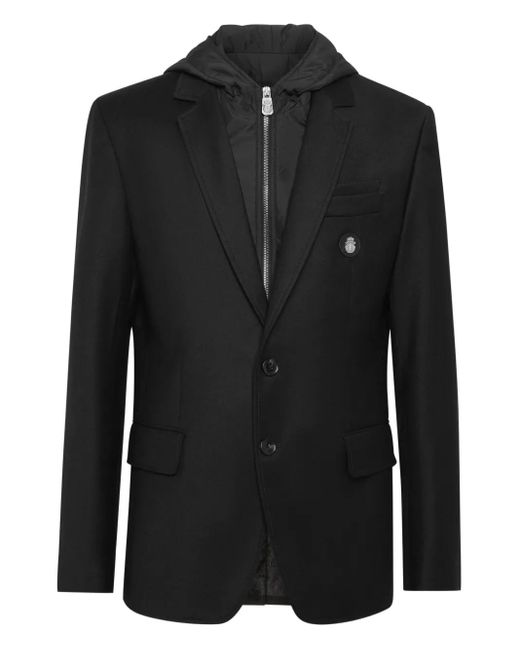 Billionaire Black Hooded Button-Fastening Blazer for men