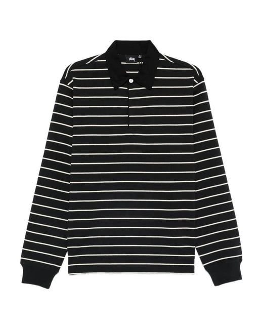 Stussy Black Striped Long-Sleeve Polo Shirt