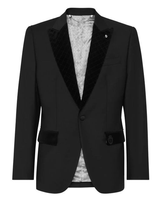 Billionaire Black Classic Velvet-Trimmed Tailored Blazer for men