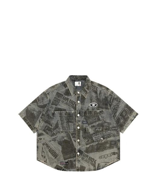 Aape By A Bathing Ape Gray Chemise Imprimée À Manches Courtes for men