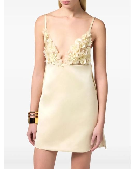 Elisabetta Franchi Natural Floral-Appliqué Dress