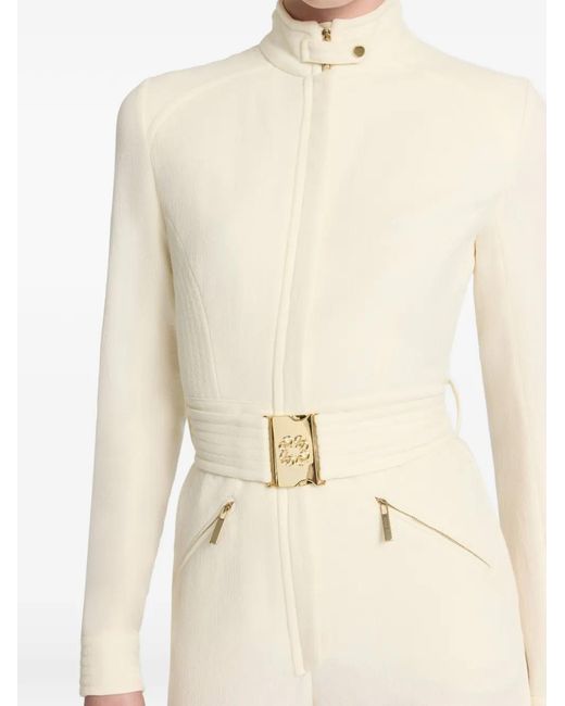 Elie Saab Natural Turtleneck Belted Jumpsuit