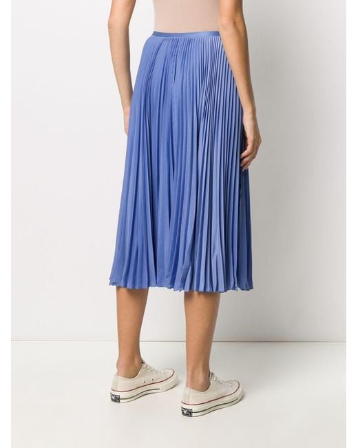 Polo Ralph Lauren Pleated Midi Skirt in Blue - Lyst
