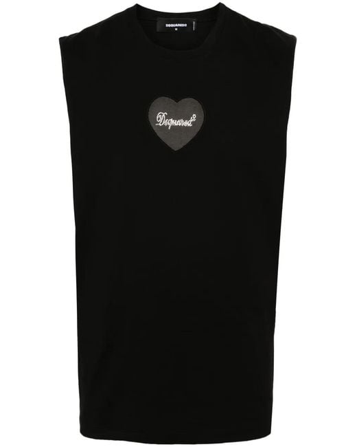 DSquared² Black Rhinestone-Logo Cotton Top for men