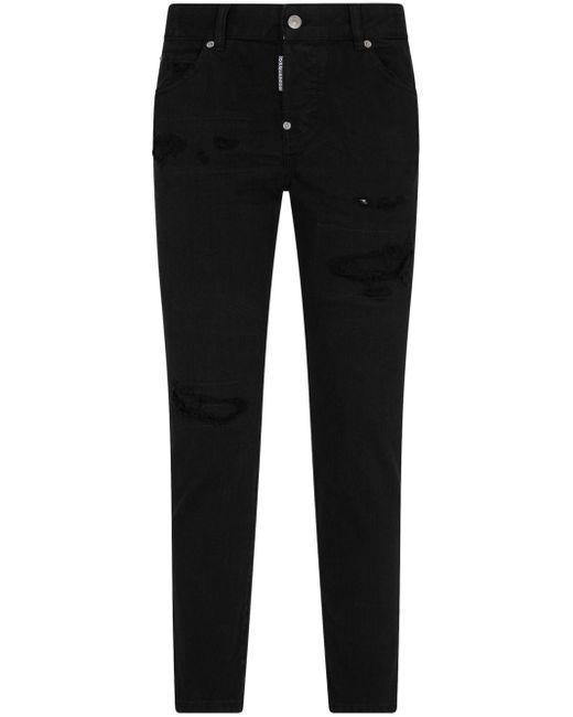 DSquared² Black Schmale Hoxton Distressed-Jeans