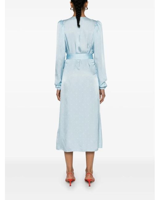 ROTATE BIRGER CHRISTENSEN Blue Polka-Dot Wrap Dress