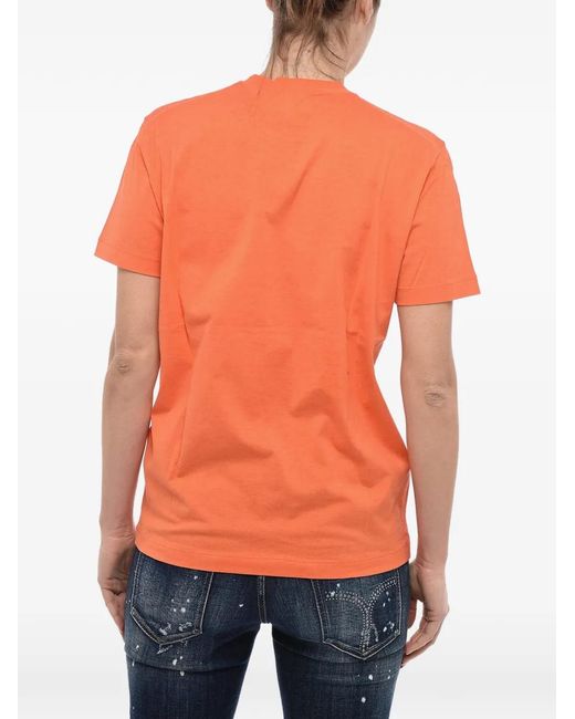 DSquared² Orange Logo-Print Patch-Detail T-Shirt