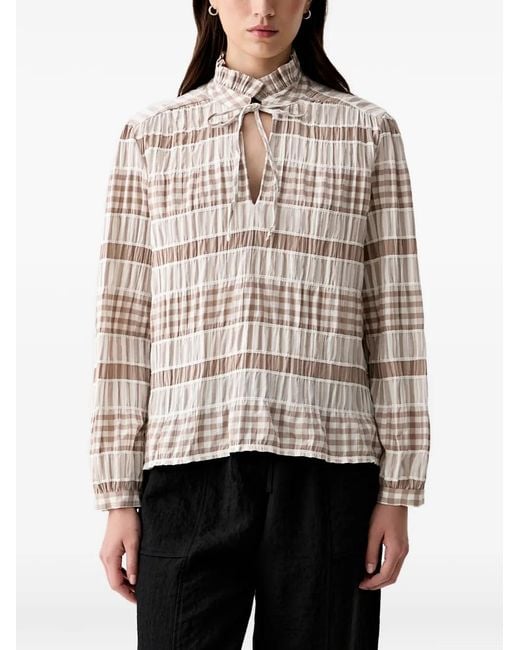 Barbour Natural Hinton Gingham-Pattern Ruffled-Effect Blouse