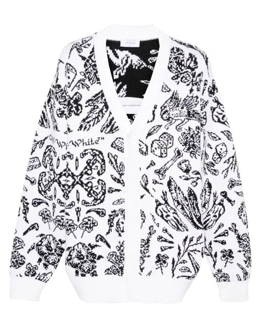 Off-White c/o Virgil Abloh White Off- C/o Virgil Abloh Tattoo Ribbed-trim Cotton-blend Cardigan