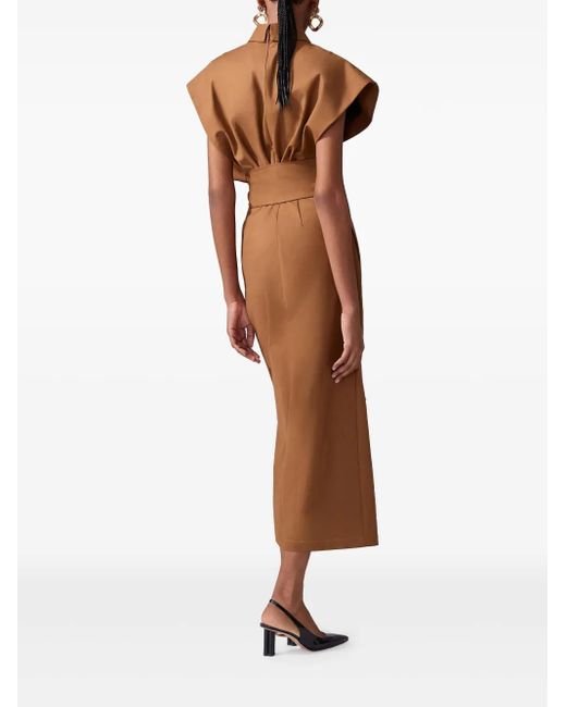 Carolina Herrera Brown Cap-Sleeve Midi Dress