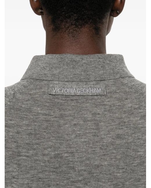 Victoria Beckham Gray Fine-Knit Polo Shirt
