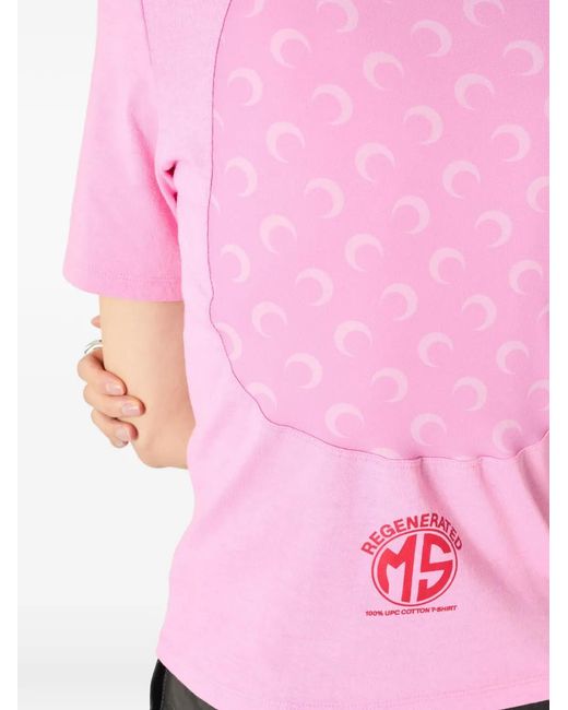 MARINE SERRE Pink Graphic-Print Panelled T-Shirt