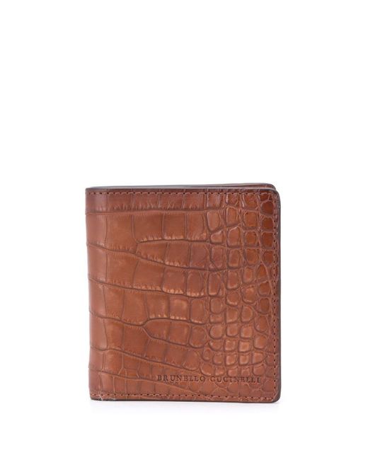Brunello Cucinelli Brown Crocodile Fold Wallet for men