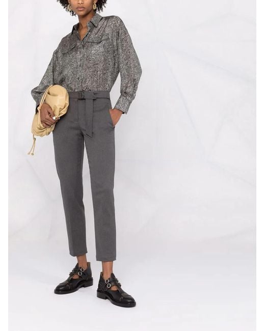 Brunello Cucinelli Gray Paisley-Print Long-Sleeve Shirt