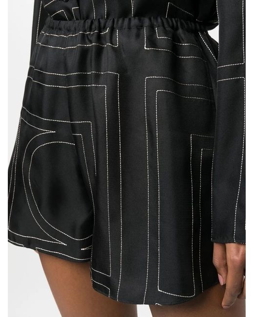 Totême  Black Monogram Silk Shorts