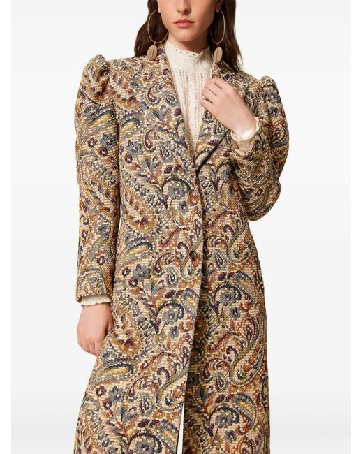 Twinset Natural Puff-Sleeve Paisley Coat