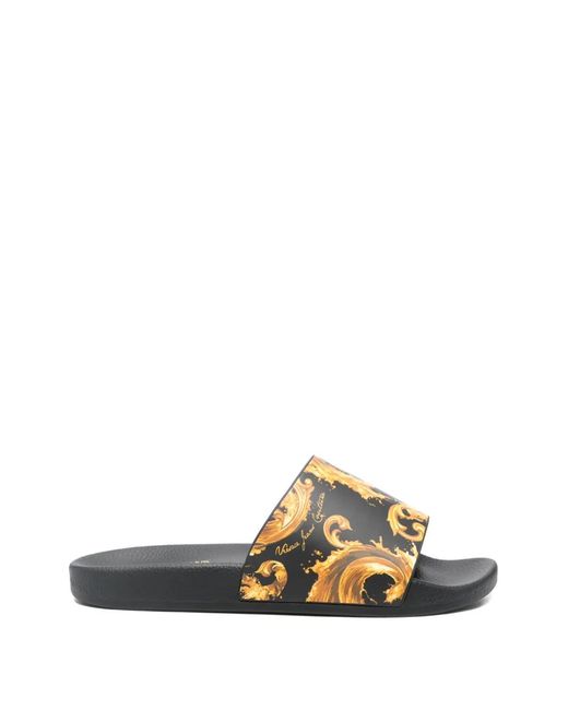 Versace Jeans Couture White Baroque-Print Slides