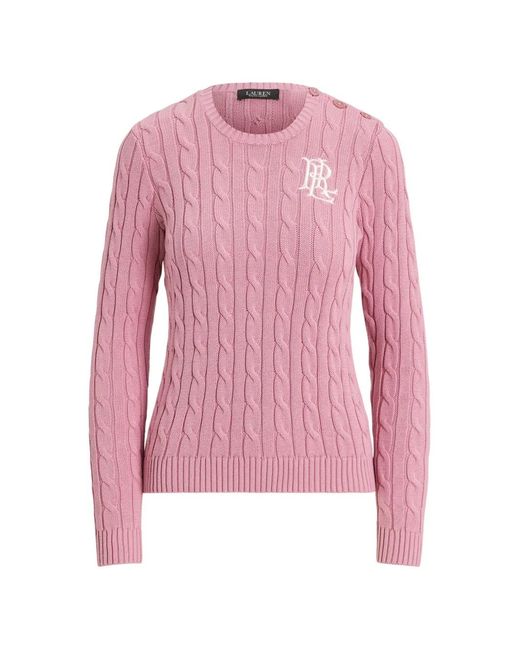 Ralph Lauren Pink Pull En Coton À Maille Torsadé