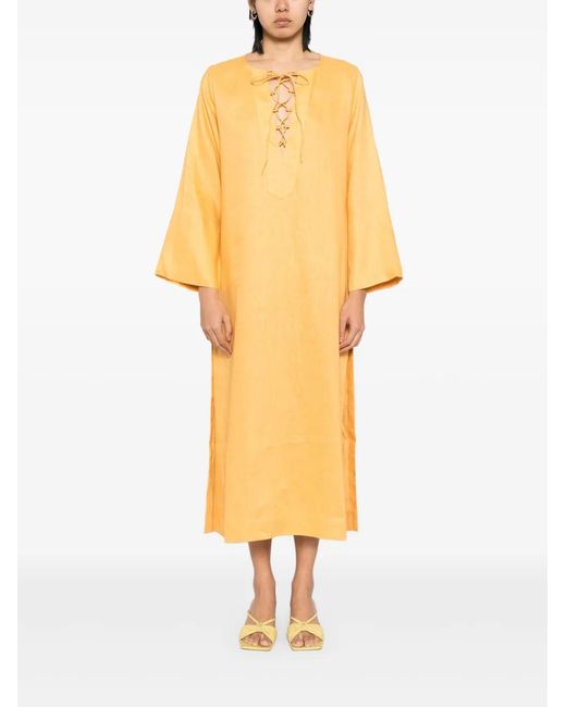 Bambah Yellow Linen Tied Dress