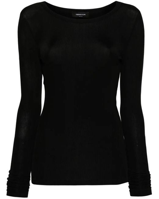 Fabiana Filippi Black Fine-Ribbed Crew-Neck Top