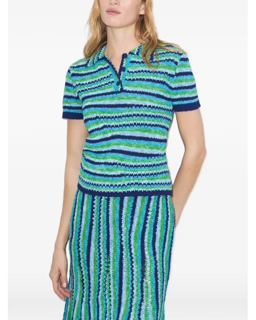 Tory Burch Blue Polo En Coton À Rayures