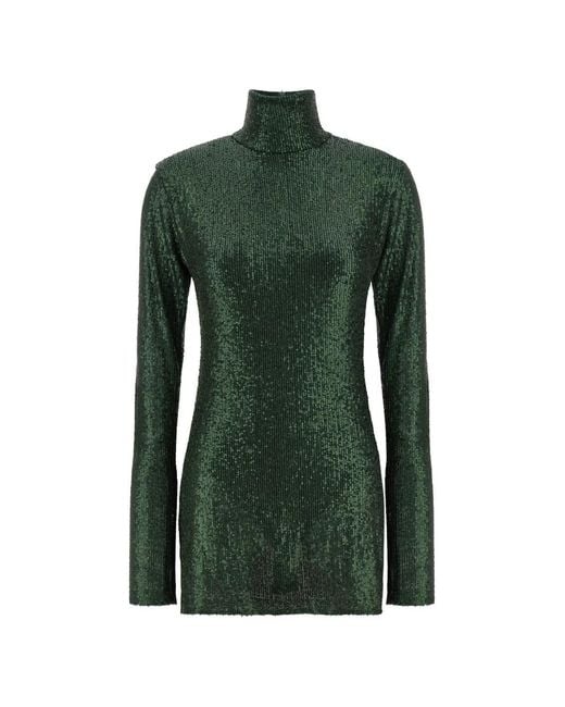 Norma Kamali Green Sequin High-Neck Mini Dress