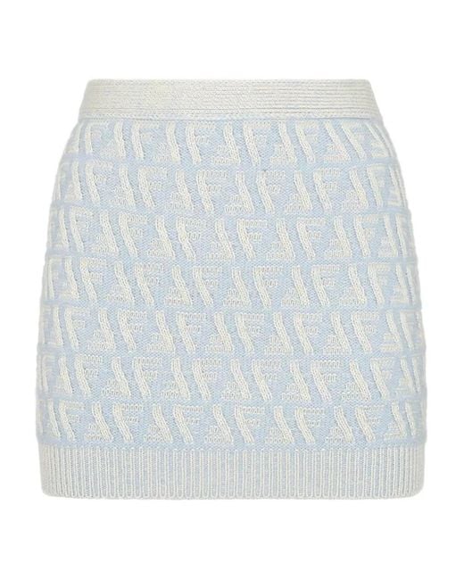 Fendi White Ff-motif Knitted Skirt