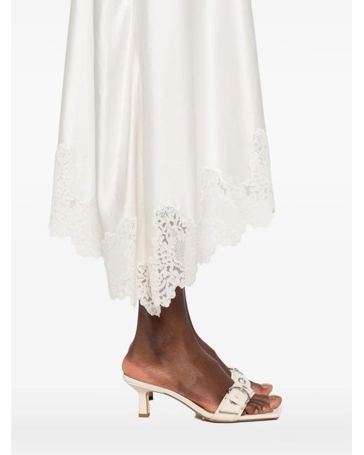 Sandro White Lace-Trim Asymmetric Midi Skirt