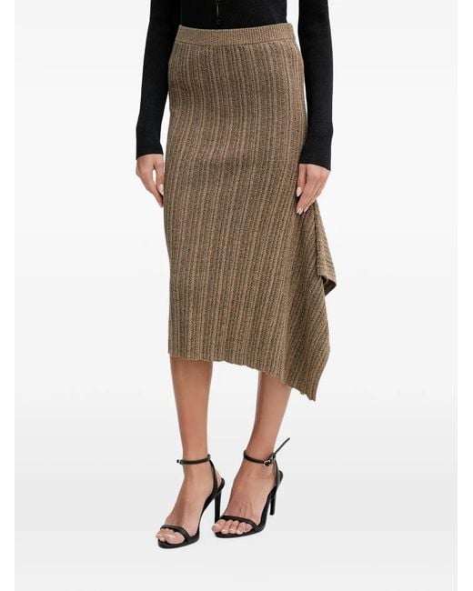 Sisley Natural Ribbed Asymmetric Midi Skirt