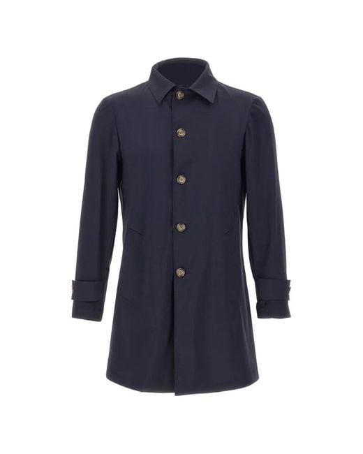 Barba Napoli Blue Single-Breasted Button-Up Coat for men