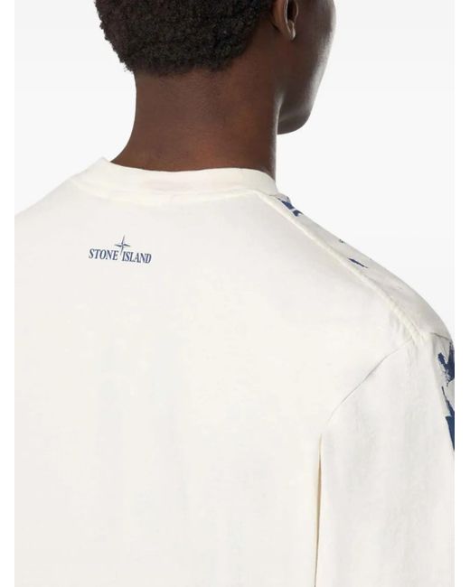 Stone Island White Camouflage-Print T-Shirt for men