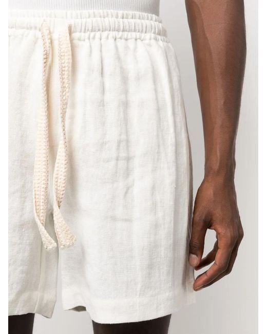 Commas White Linen Lounge Shorts for men