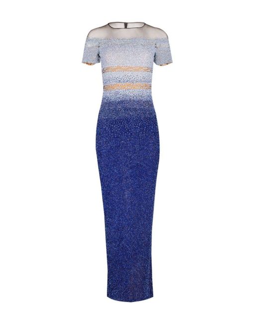 Pamella Roland Blue Ombré-effect Sequinned Gown
